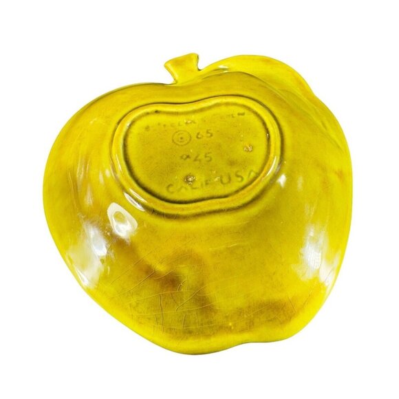 Vintage California Pottery Apple Shaped Fruit Dish Bowl Plate Green Marked USA - Picture 3 of 15